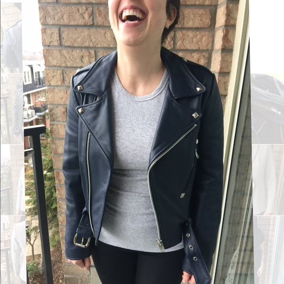 Lucky Chouette Navy Leather Studded Jacket - Picture 1 of 6